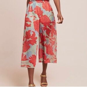 Red Carter 100% Rayon Cropped Palazzo Floral Pants Size: L